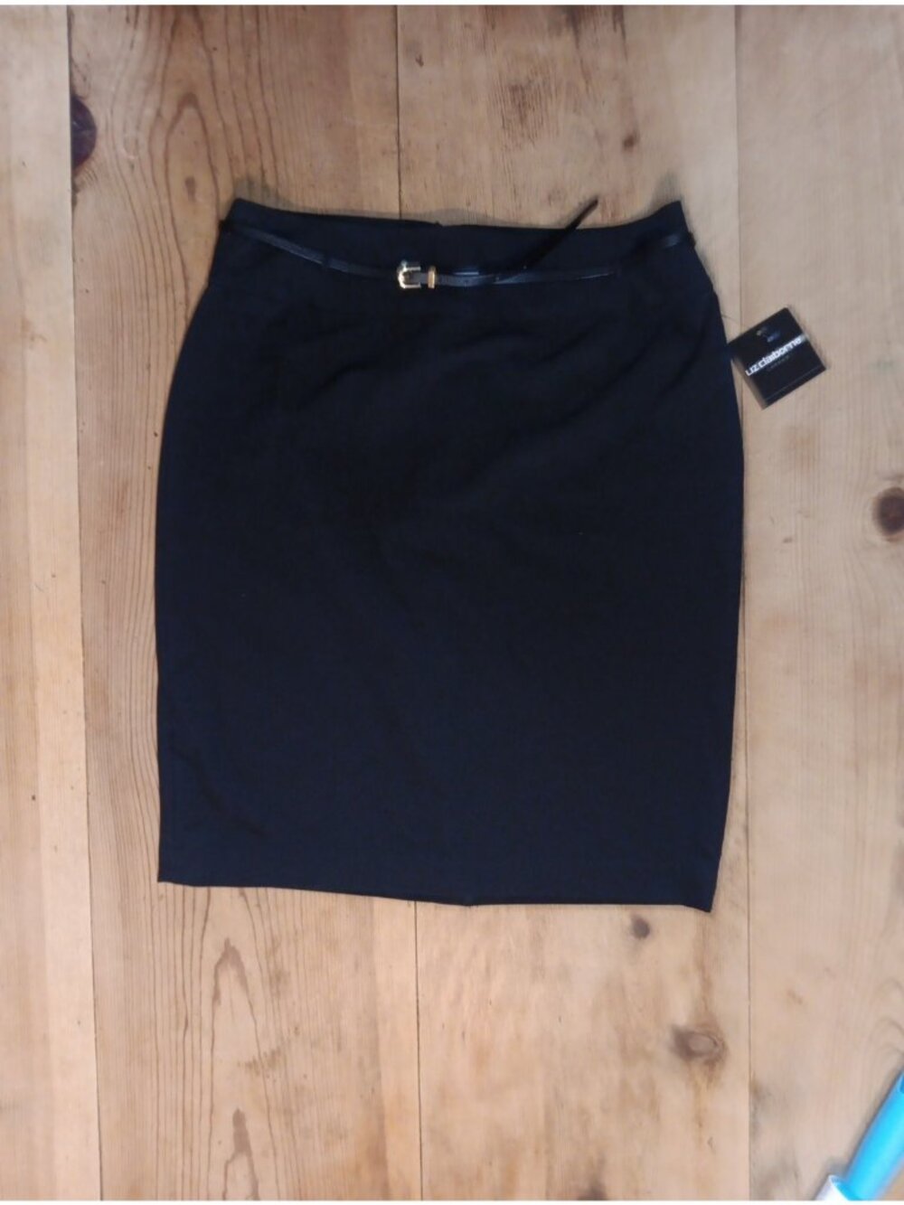 Liz Claiborne Career Belted Essential Skirt Women 10 Black Stretch Pencil NWT